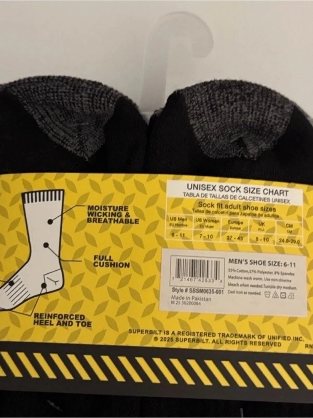 Superbilt Work Socks Mens 6 Pack Black